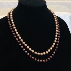 Double Strand Brown and Tan Pearl Necklace